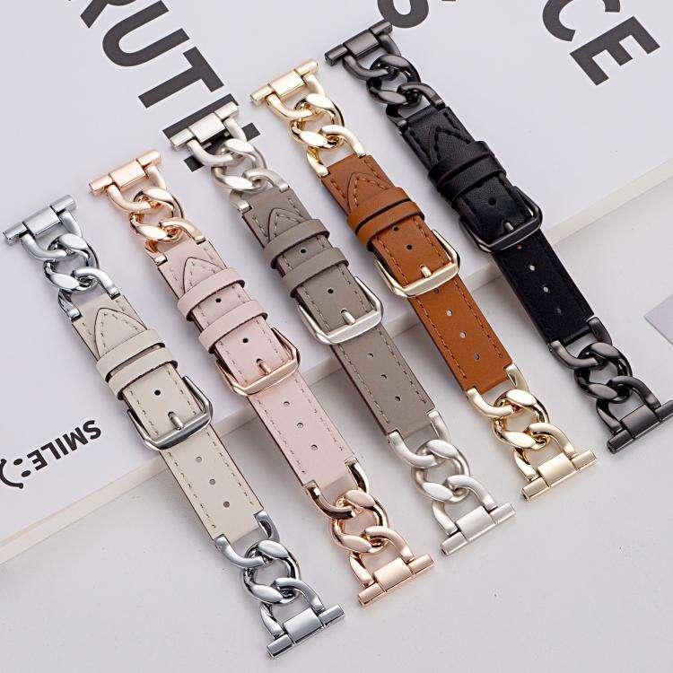 xDfind Denim Chain Metal Hybrid Leather Watch Band, 22mm