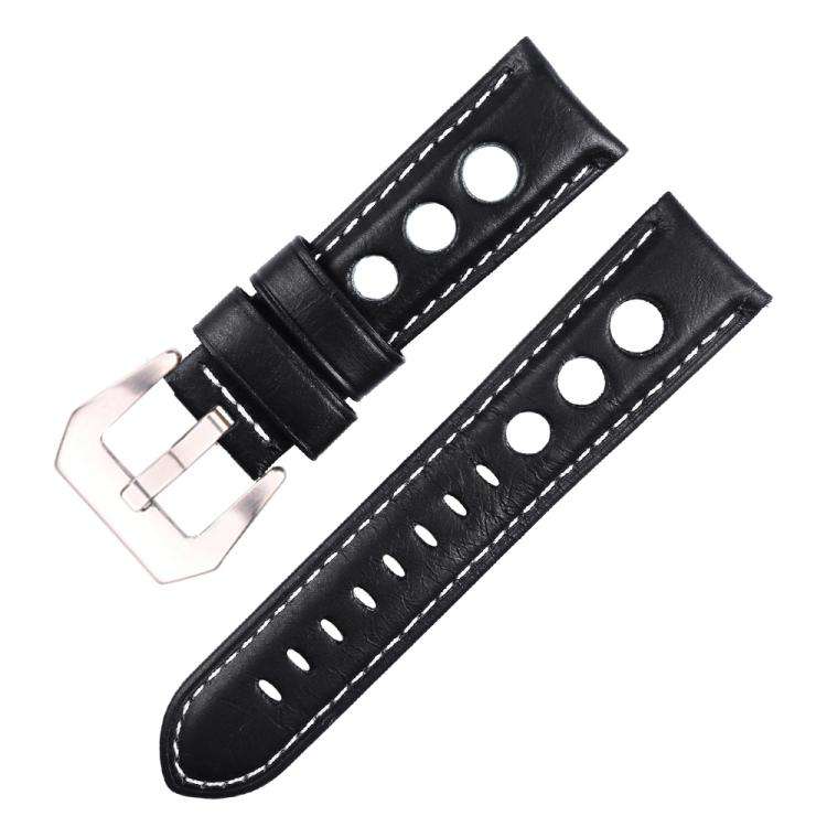 xDfind Silver Buckle Three-hole Breathable Genuine Leather Watch Band, 20mm, 22mm, 24mm