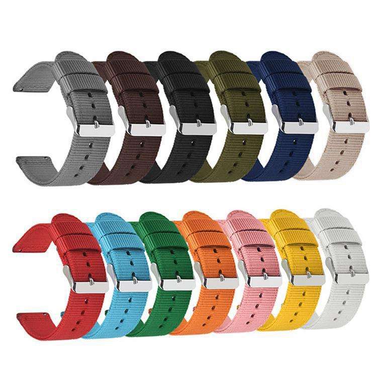Stainless Steel Pin Buckle Solid Color Nylon Canvas Watch Band, 24mm