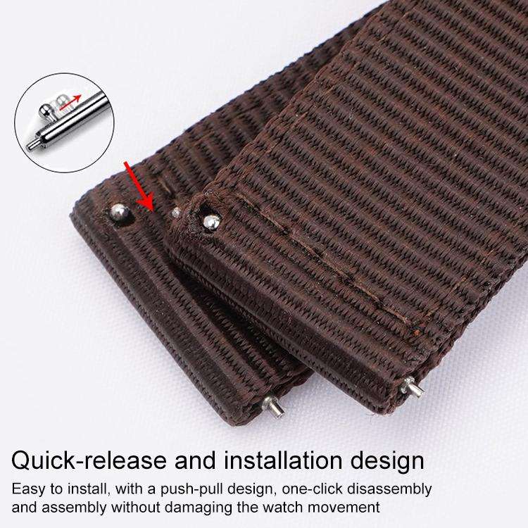 Stainless Steel Pin Buckle Solid Color Nylon Canvas Watch Band, 24mm