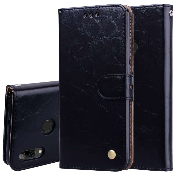 Business Style Oil Wax Texture Horizontal Flip Leather Case for Huawei P Smart 2019, with Holder ...