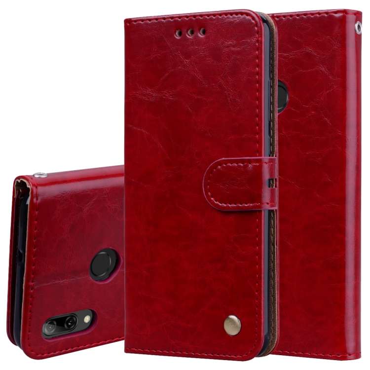 Business Style Oil Wax Texture Horizontal Flip Leather Case for Huawei P Smart 2019, with Holder ...