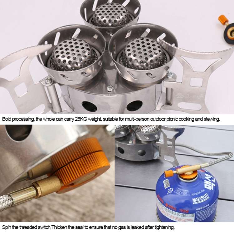 Portable Outdoor Split Type 11000W Backpack Three Core Furnace Anti-Blast Stove Cooking Tools