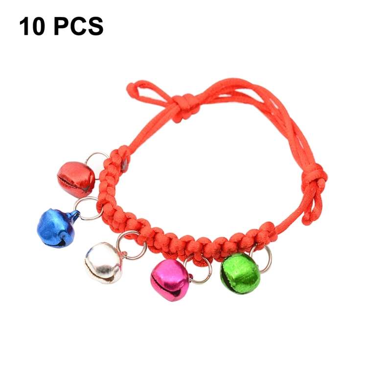 10 PCS Hand-Woven Adjustable Pet Bell Collars, Adjustable Perimeter: 18-32cm, Random Color Delive...