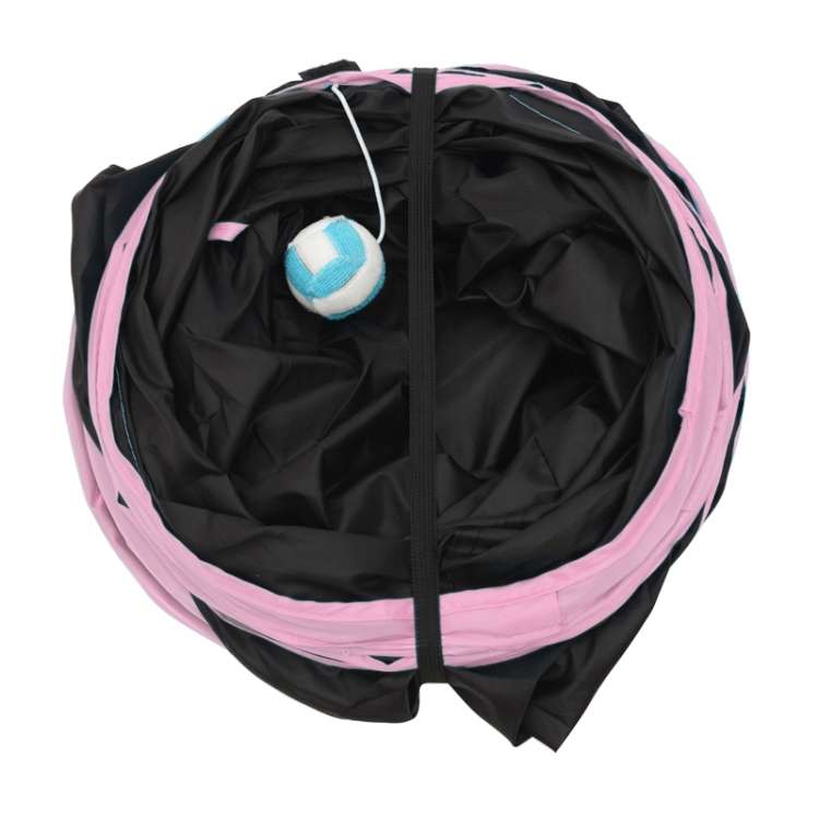 Foldable 3 Exits Exercising Cat Tunnel with A Hanging Ball, Tunnel Exits:3 Pink