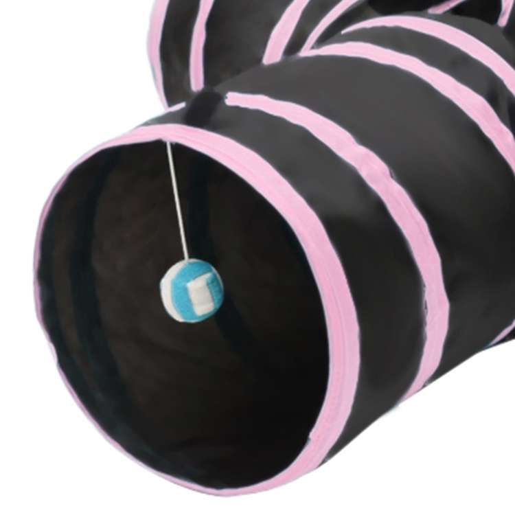 Foldable 3 Exits Exercising Cat Tunnel with A Hanging Ball, Tunnel Exits:3 Pink