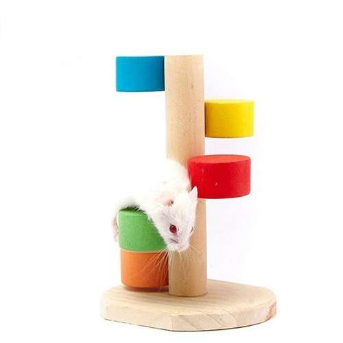 Pet Natural Wood Hamster Colorful Scaling Step Ladder Platform Toy for Small Pets