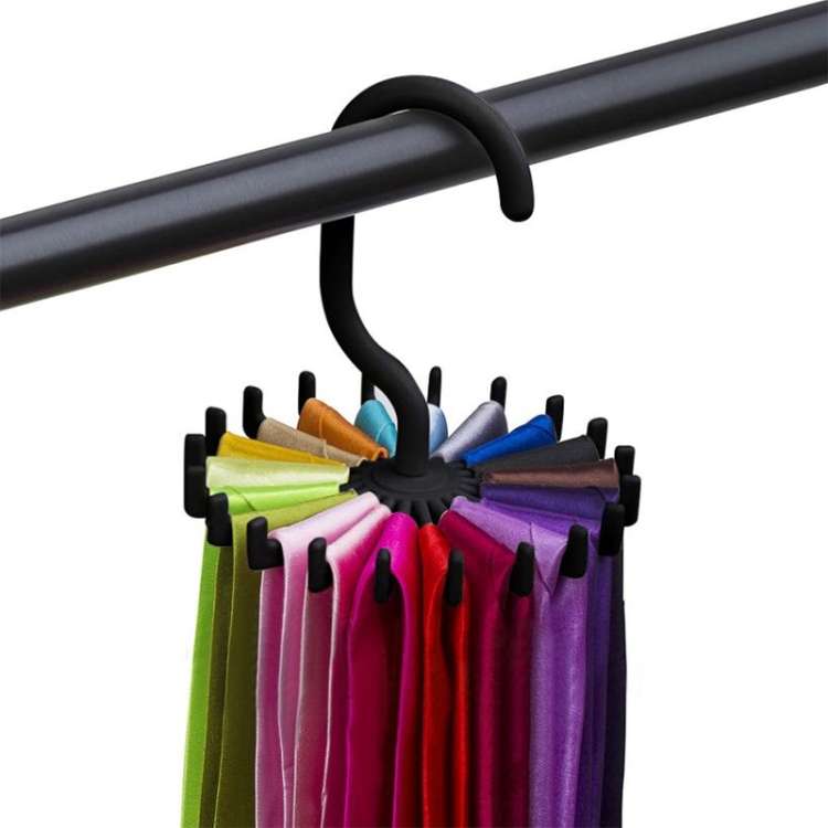 20 Claws 360 Degree Rotatable Tie Rack Belt Scarf Hanger Holder, Size: S, 20 Claws Black, 20 Claw...