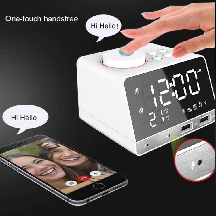K11 Bluetooth Alarm Clock Speaker Creative Digital Music Clock Display Radio with Dual USB Interf...