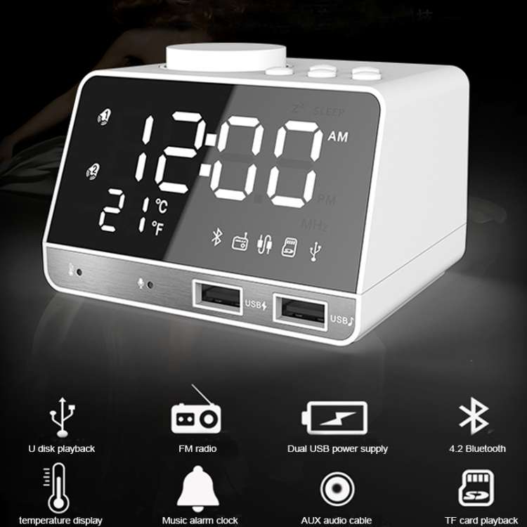 K11 Bluetooth Alarm Clock Speaker Creative Digital Music Clock Display Radio with Dual USB Interf...