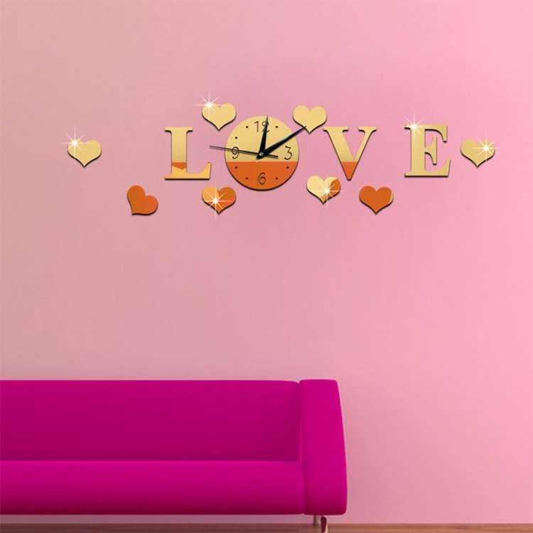 Creative LOVE Clock Acrylic Mirror DIY Wall Sticker, LOVE Clock Acrylic Mirror (Black), LOVE Cloc...