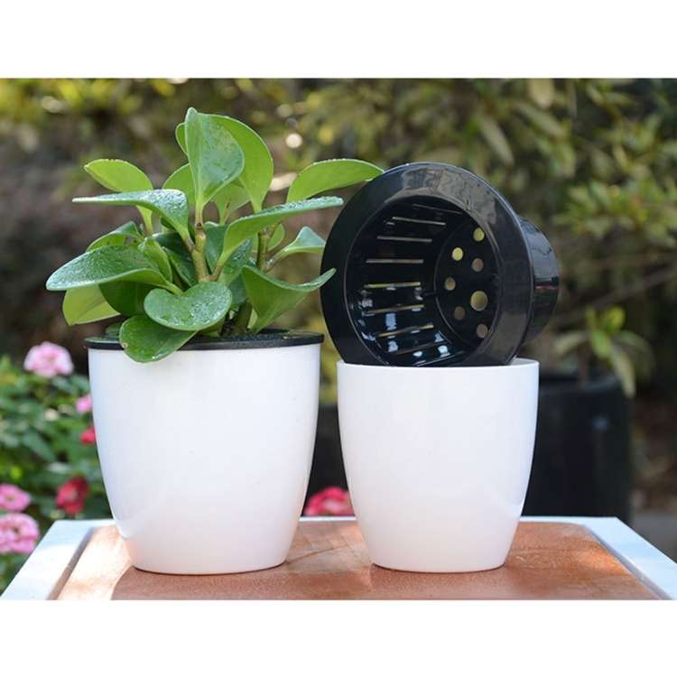 Lazy Flower Pots Automatic Water-absorbing Hydroponic Potted Plants Circular Resin Plastic Flower...