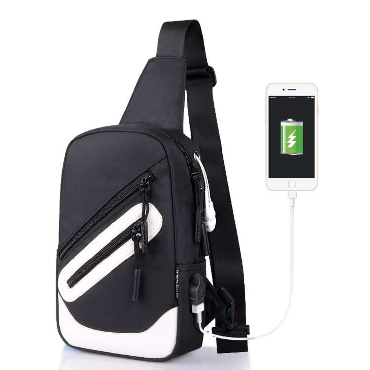 Multi-Function Portable Casual Canvas  Chest Bag Outdoor Sports Shoulder Bag with External USB Ch...
