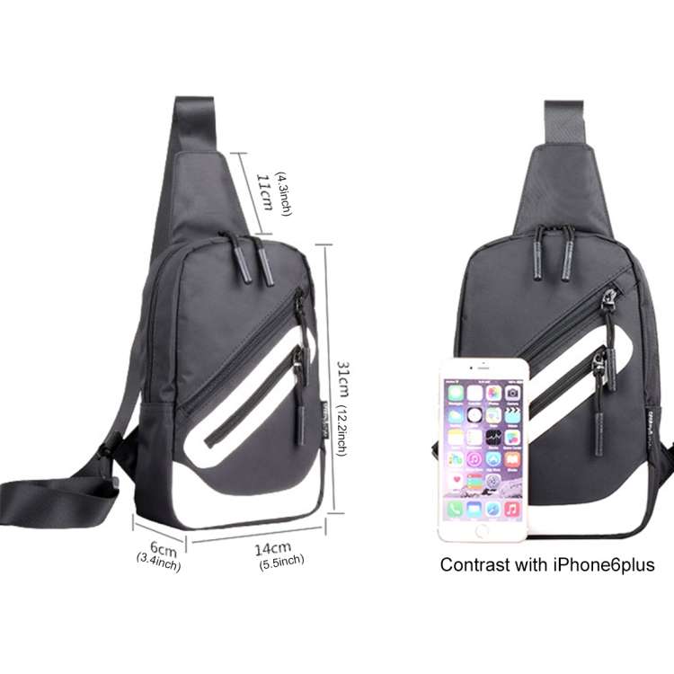 Multi-Function Portable Casual Canvas  Chest Bag Outdoor Sports Shoulder Bag with External USB Ch...