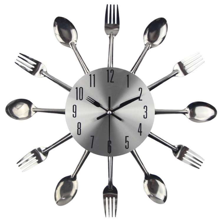 Cutlery Metal Kitchen Wall Clock Spoon Fork Creative Quartz Wall Mounted Clocks Modern Design Dec...