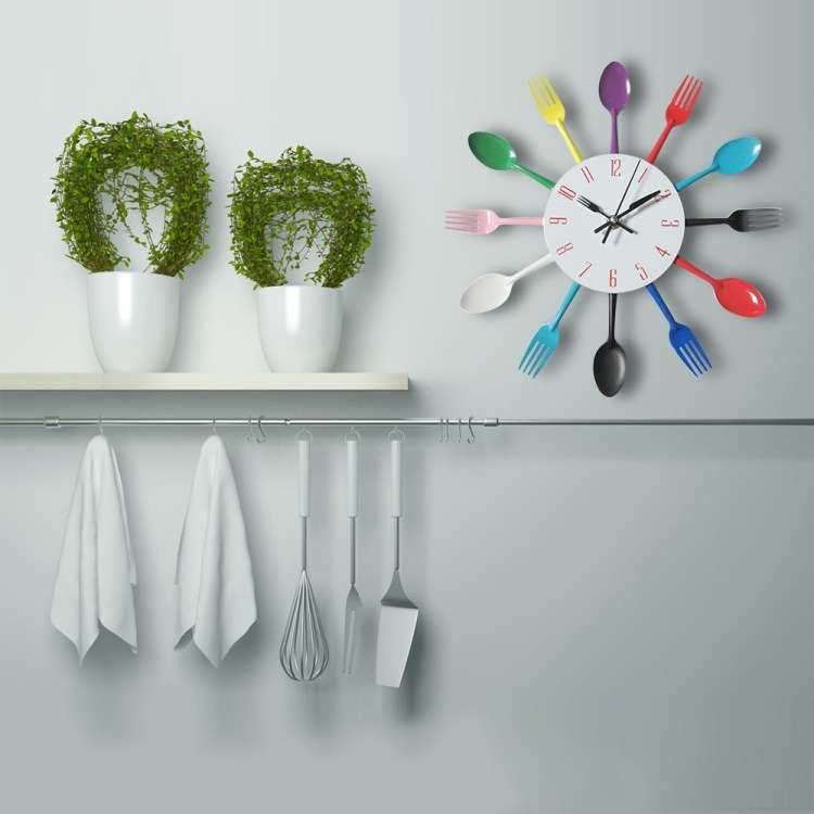 Cutlery Metal Kitchen Wall Clock Spoon Fork Creative Quartz Wall Mounted Clocks Modern Design Dec...