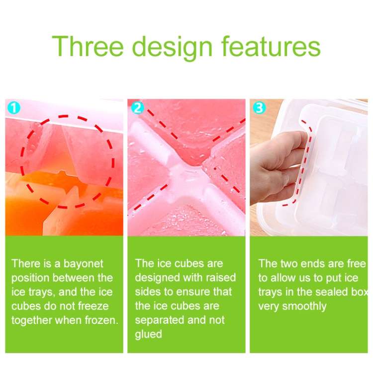 Small Square Ice Mold Trays Multi-layer Mold with Cover Ice Storage Box, 2 Layers