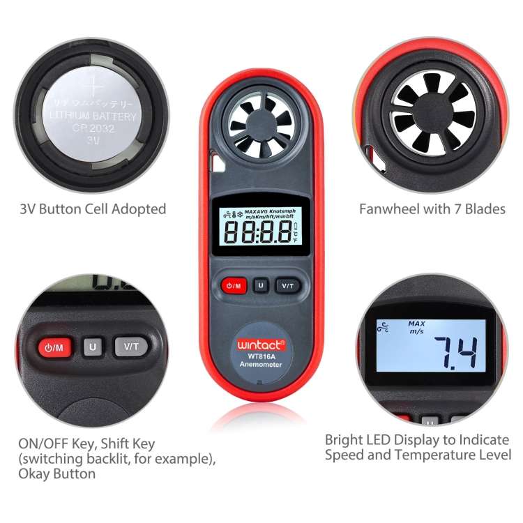 Wintact WT816A Digital Electronic Thermometer Anemometer