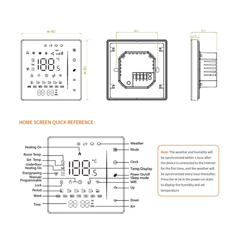 BHT-006GBLW 95-240V AC 16A Smart Home Heating Thermostat for EU Box, Control Electric Heating wit...