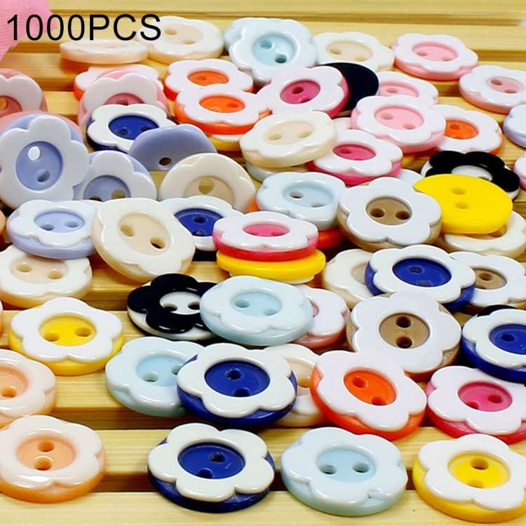 1000 PCS Plum Blossom Shape Resin 2 Holes Button Sewing Accessories Clothes Decor Crafts, Random ...