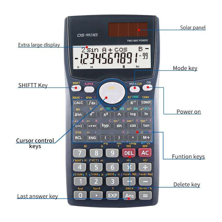 OSALO OS-991MS 10+2 Digits Double Line Display Multi-functional Student Function Scientific Calcu...