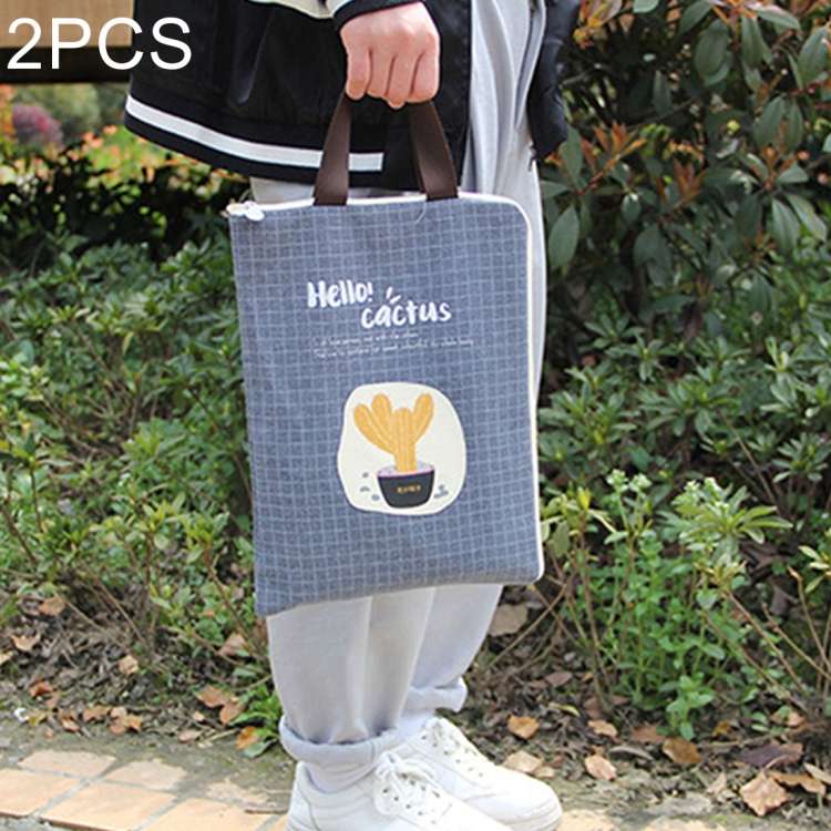 Cactus Pattern Waterproof and Dustproof Canvas File Bag Zipper Data Portable Storage Bag, Random ...