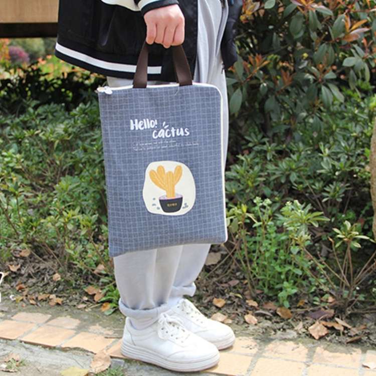 Cactus Pattern Waterproof and Dustproof Canvas File Bag Zipper Data Portable Storage Bag, Random ...