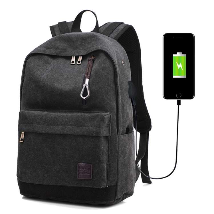 Multi-Function Travel Casual Canvas Backpack Students Bag with External USB Charging Interface &a...