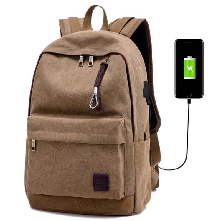Multi-Function Travel Casual Canvas Backpack Students Bag with External USB Charging Interface &a...