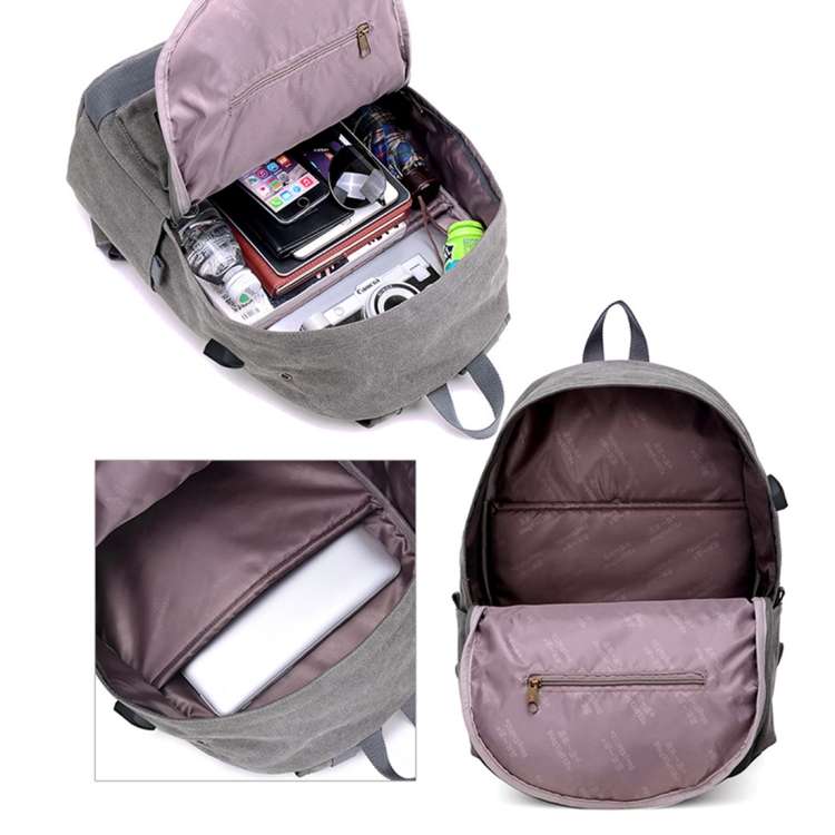 Multi-Function Travel Casual Canvas Backpack Students Bag with External USB Charging Interface &a...