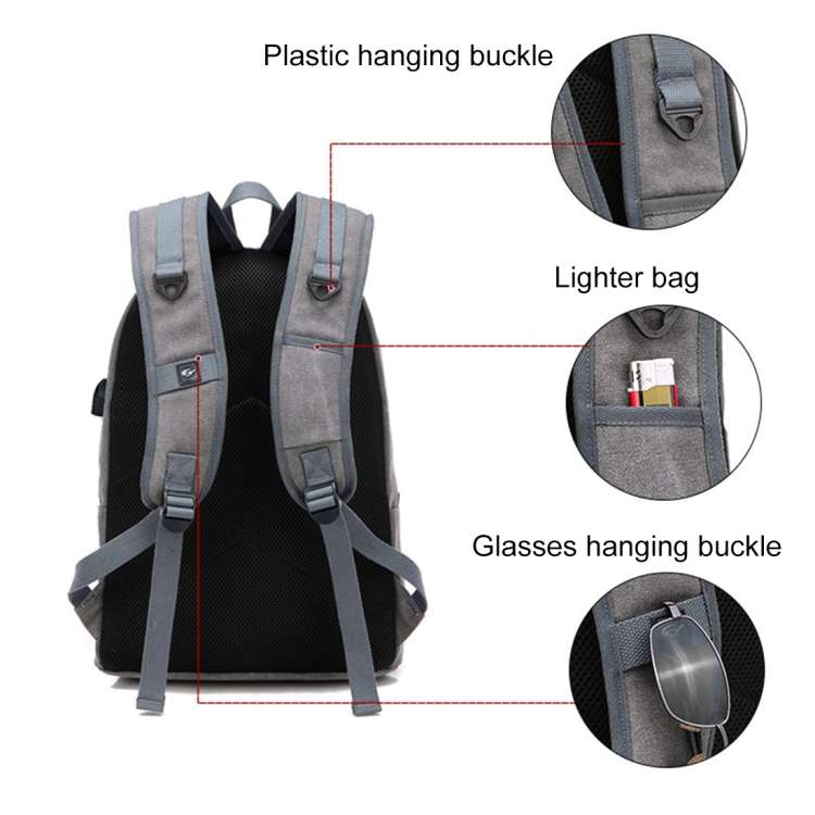 Multi-Function Travel Casual Canvas Backpack Students Bag with External USB Charging Interface &a...