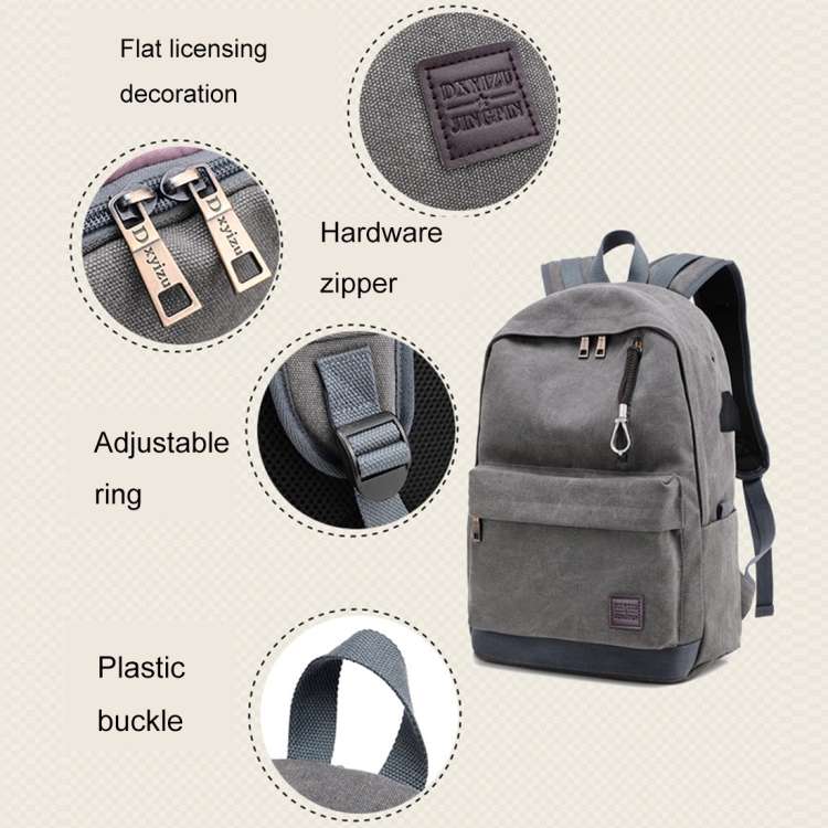 Multi-Function Travel Casual Canvas Backpack Students Bag with External USB Charging Interface &a...