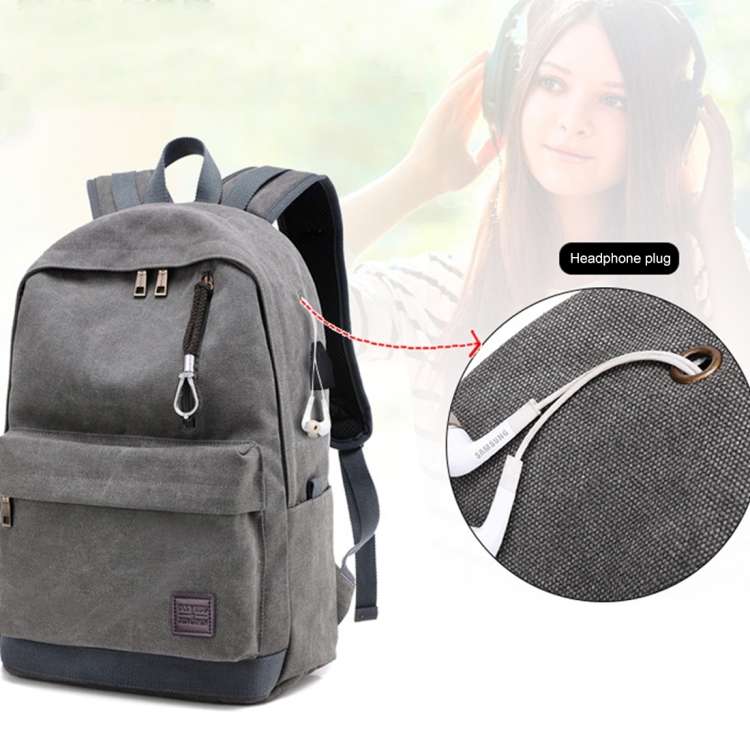 Multi-Function Travel Casual Canvas Backpack Students Bag with External USB Charging Interface &a...