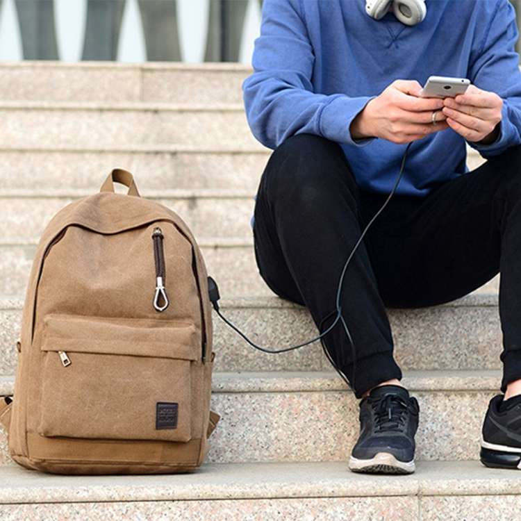 Multi-Function Travel Casual Canvas Backpack Students Bag with External USB Charging Interface &a...