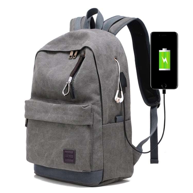 Multi-Function Travel Casual Canvas Backpack Students Bag with External USB Charging Interface &a...