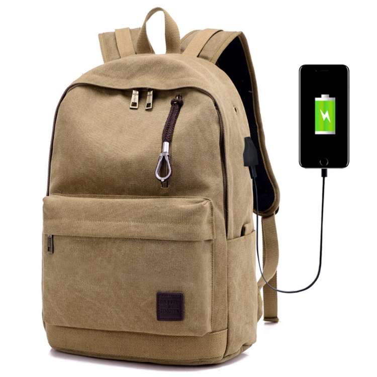 Multi-Function Travel Casual Canvas Backpack Students Bag with External USB Charging Interface &a...
