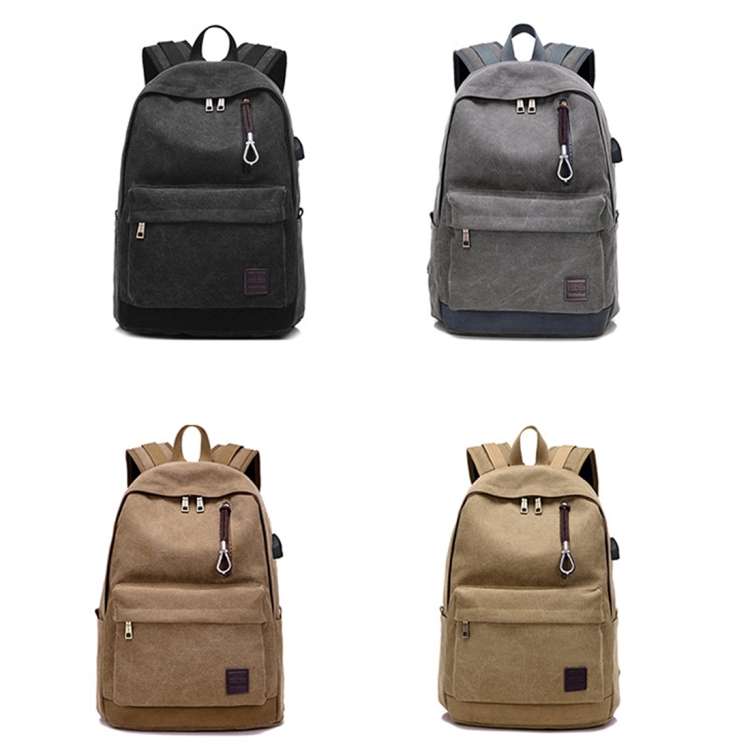 Multi-Function Travel Casual Canvas Backpack Students Bag with External USB Charging Interface &a...