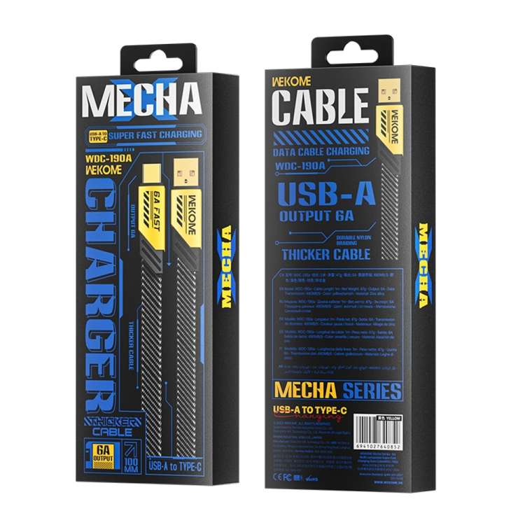 WK WDC-190a Mech Series 6A USB to USB-C/Type-C Fast Charge Data Cable, Length: 1m, USB to USB-C/T...