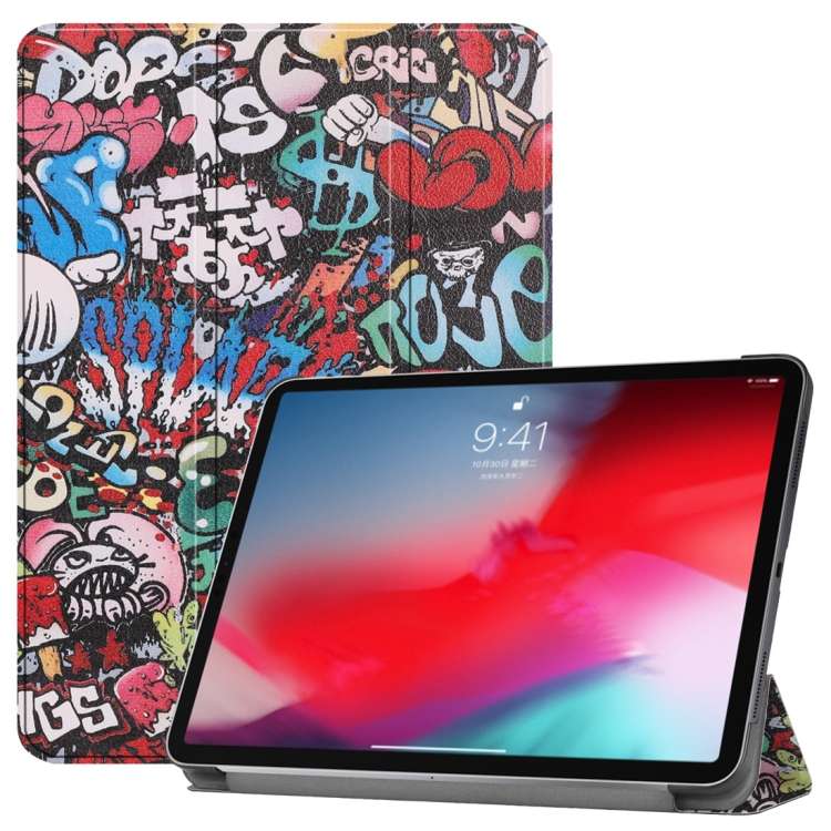 Horizontal Flip Graffiti Pattern Colored Painted Leather Case for iPad Pro 11 inch (2018), with T...