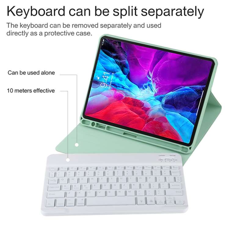 TG11BS Detachable Bluetooth White Keyboard Microfiber Leather Tablet Case for iPad Pro 11 inch (2...