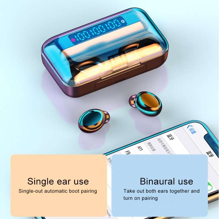 F9-5C Three-screen Digital Display Noise Reduction Bluetooth Earphone, F9-5C without Strap Black,...