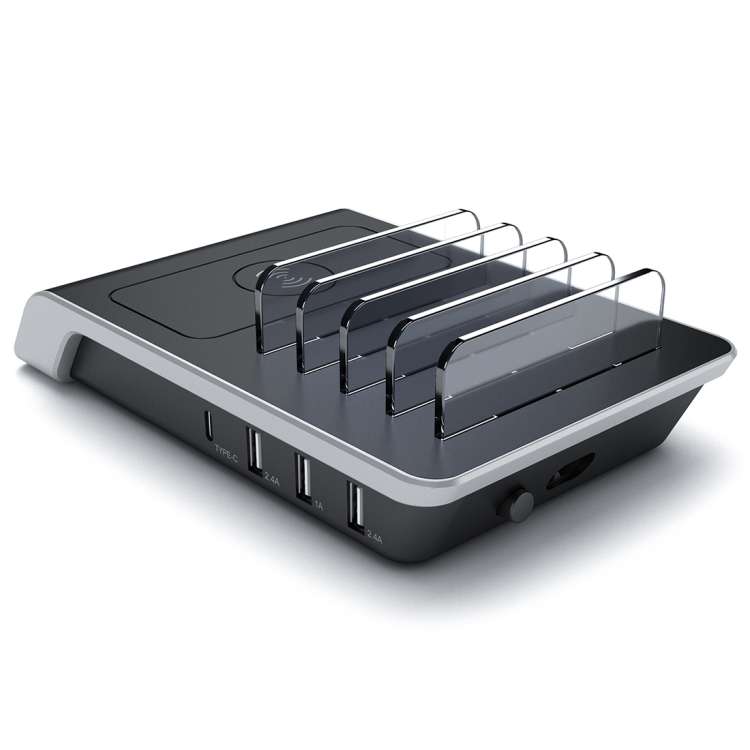 UD09 4 USB Ports Qi Standard Wireless Charger Phone Desktop Stand Holder, UK Plug