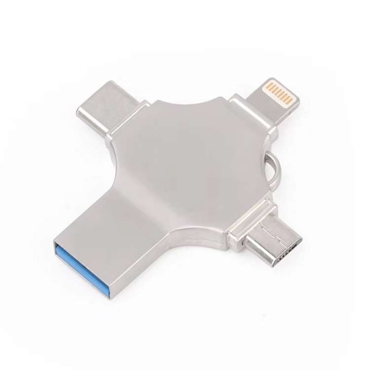 Cross 4 in 1 16GB 8 Pin + Micro USB + USB-C / Type-C + USB 3.0 Metal Flash Disk, 16GB
