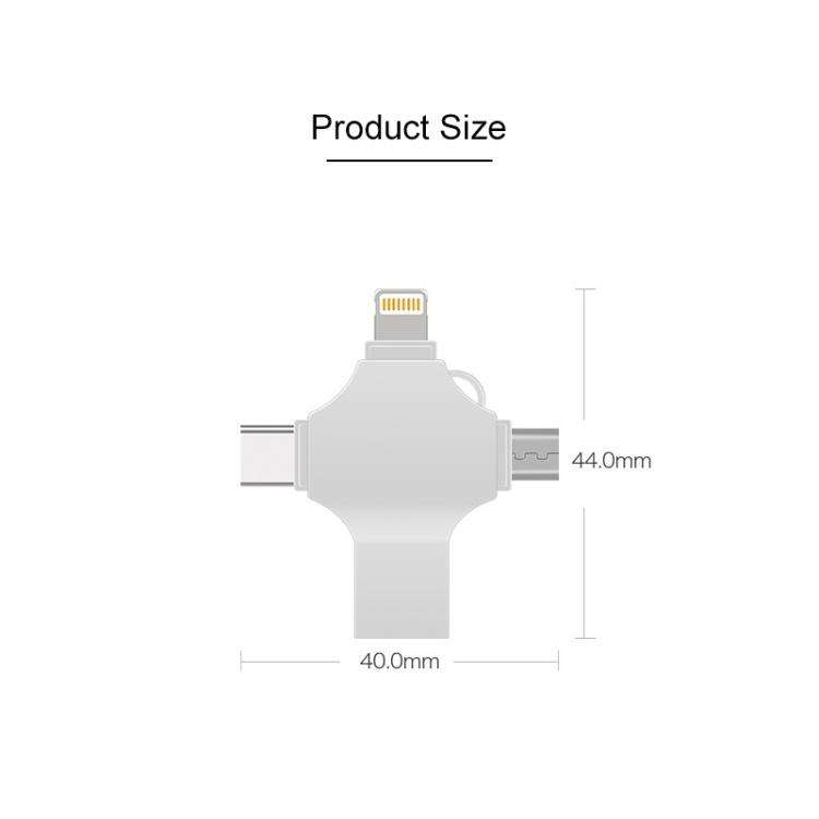 Cross 4 in 1 16GB 8 Pin + Micro USB + USB-C / Type-C + USB 3.0 Metal Flash Disk, 16GB