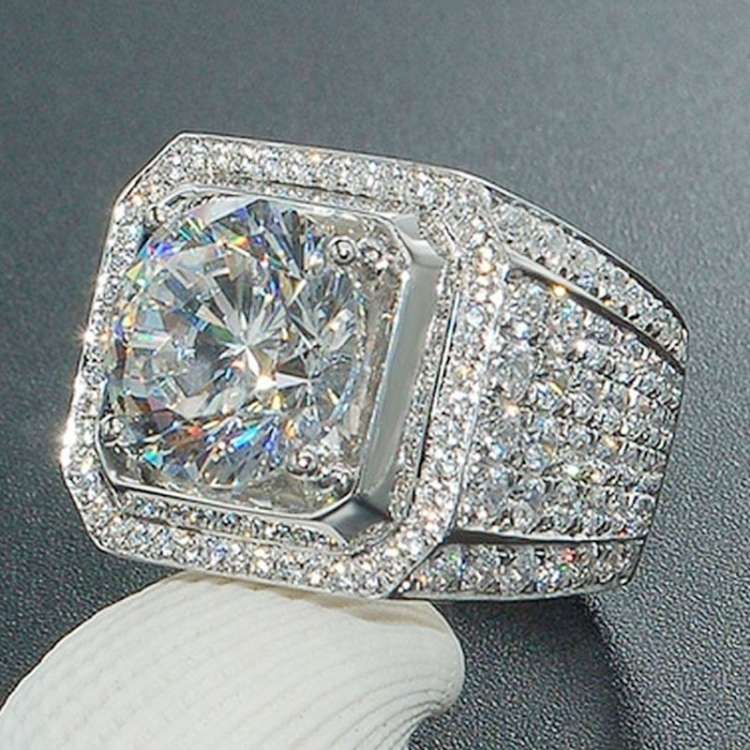Fashion Full Rhinestone Micro-insert Silver Ring, US Size: 9, Diameter: 19mm, Perimeter: 59.8mm