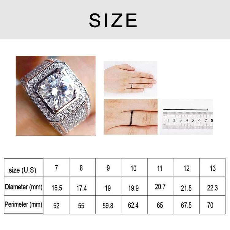 Fashion Full Rhinestone Micro-insert Silver Ring, US Size: 9, Diameter: 19mm, Perimeter: 59.8mm