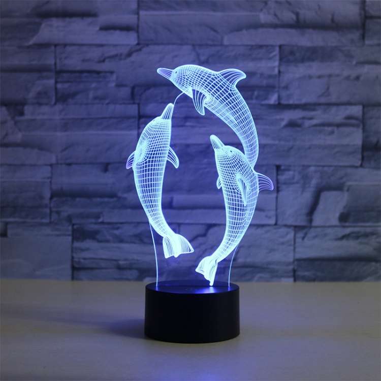 Three Dolphins Shape 3D Colorful LED Vision Light Table Lamp, USB &amp; Battery Version