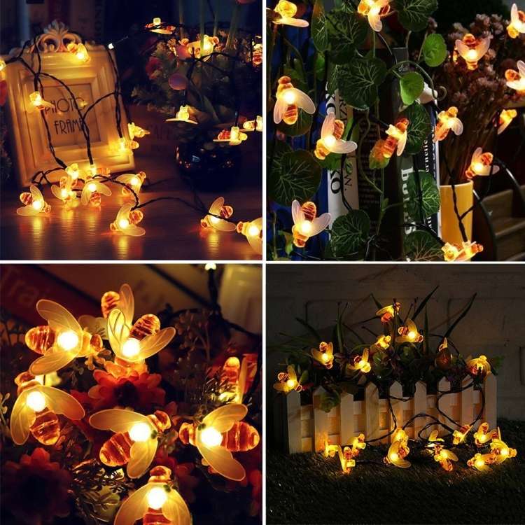 6.5m 30 LEDs Bee Solar Powered Warm White Outdoor Garden Decorative String Light Fairy Lamp with ...