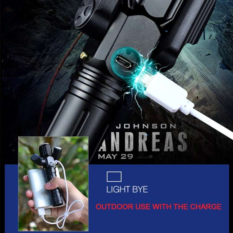 KS-739 USB Charging Waterproof T6+XPE Fixed Focus LED Flashlight with 4-Modes
