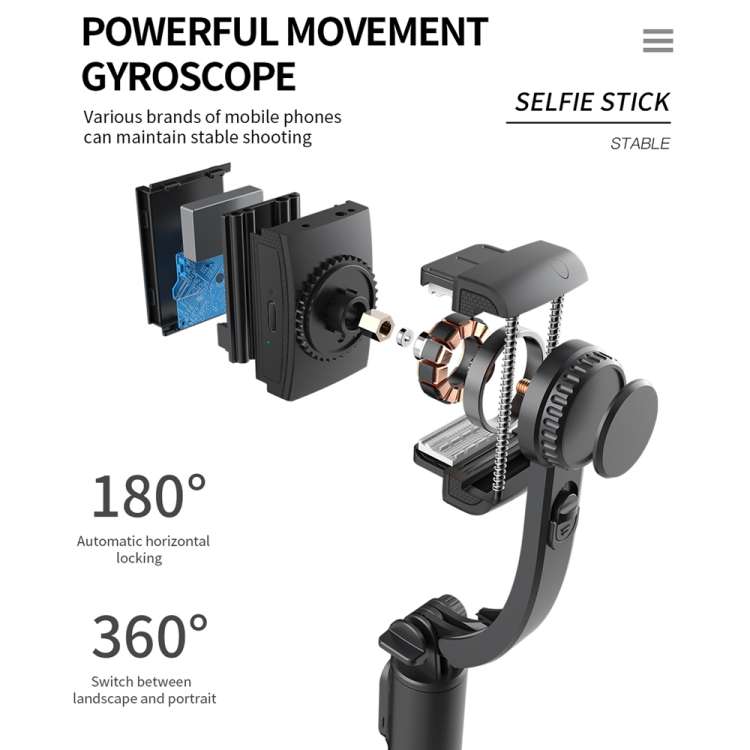 Q08 Gimbal Stabilizer Bluetooth Remote Control Tripod Selfie Stick, Q08 (Black)